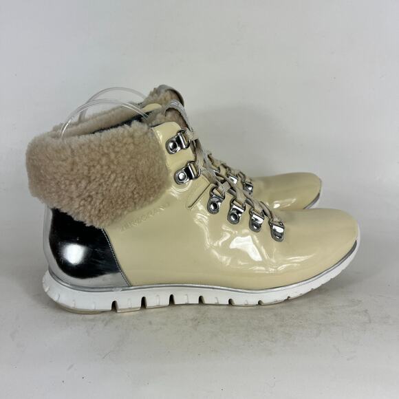 Cole Haan Zerogrand Winter Snow Boots Women's 8.5 Ivory Leather Shearling W09835 - Picture 2 of 10
